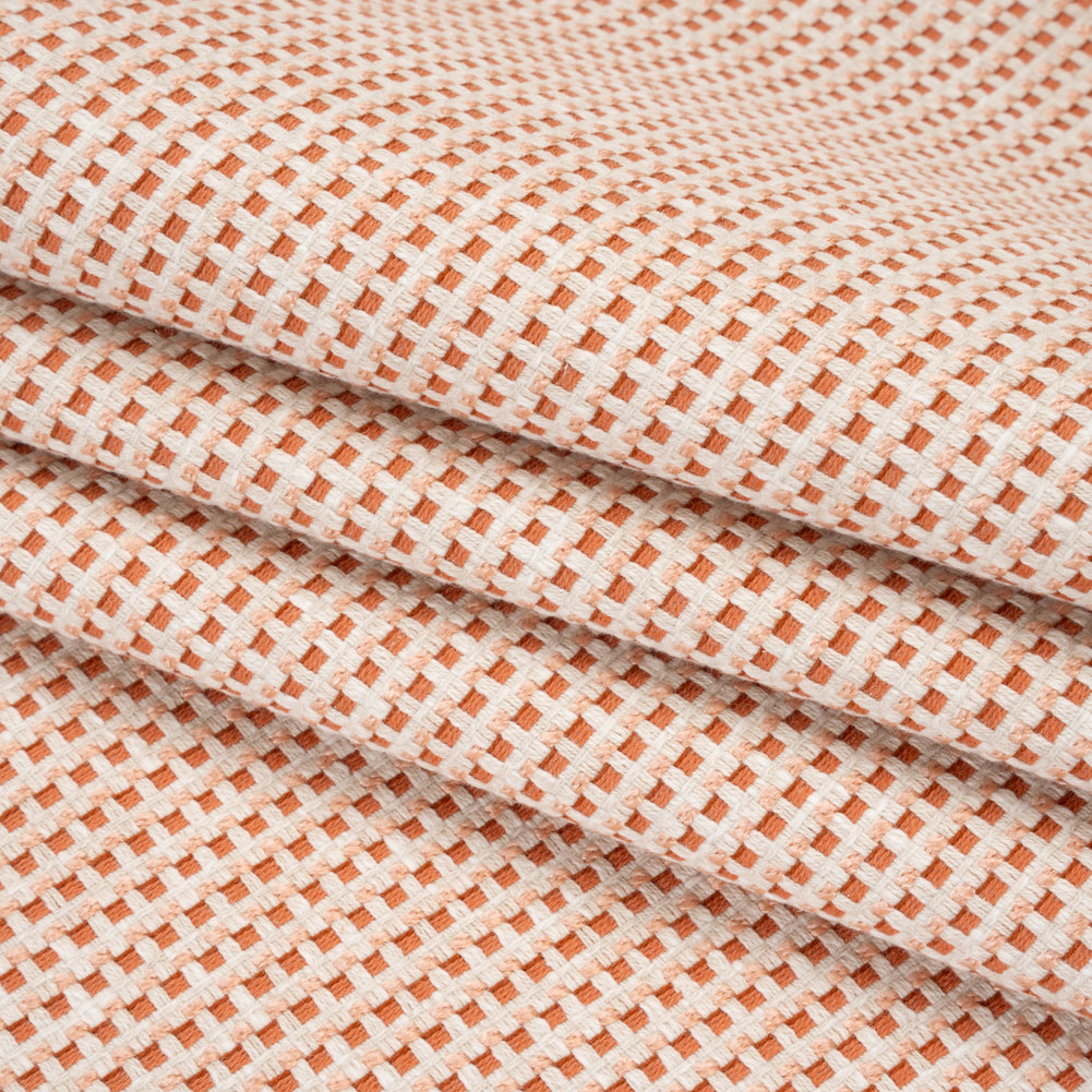 Recycled Polyester and Cotton Basketweave Dobby - Tangerine Little Squares - British Imported Recycled Polyester and Cotton Basketweave Dobby - Tangerine Little Squares - British Imported