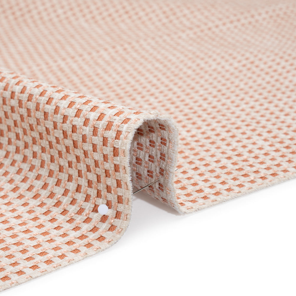 Recycled Polyester and Cotton Basketweave Dobby - Tangerine Little Squares - British Imported Recycled Polyester and Cotton Basketweave Dobby - Tangerine Little Squares - British Imported