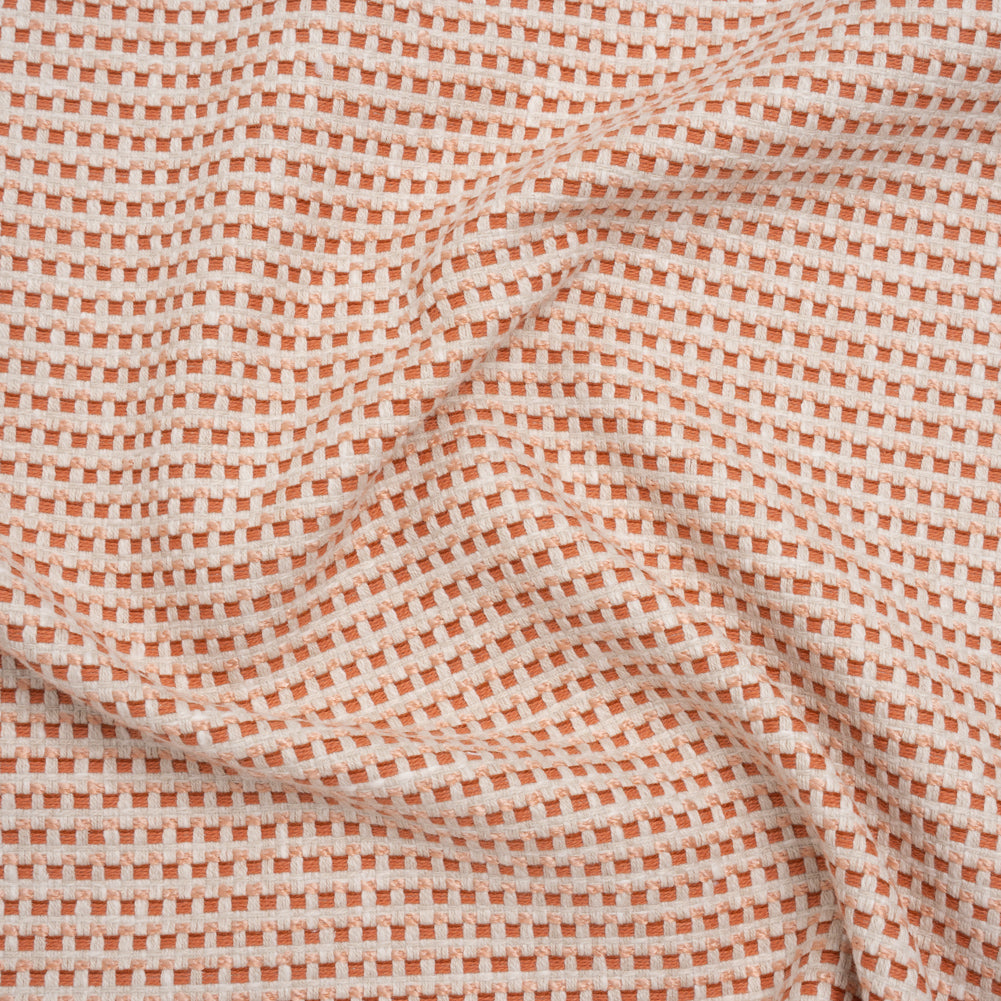 Recycled Polyester and Cotton Basketweave Dobby - Tangerine Little Squares - British Imported Recycled Polyester and Cotton Basketweave Dobby - Tangerine Little Squares - British Imported