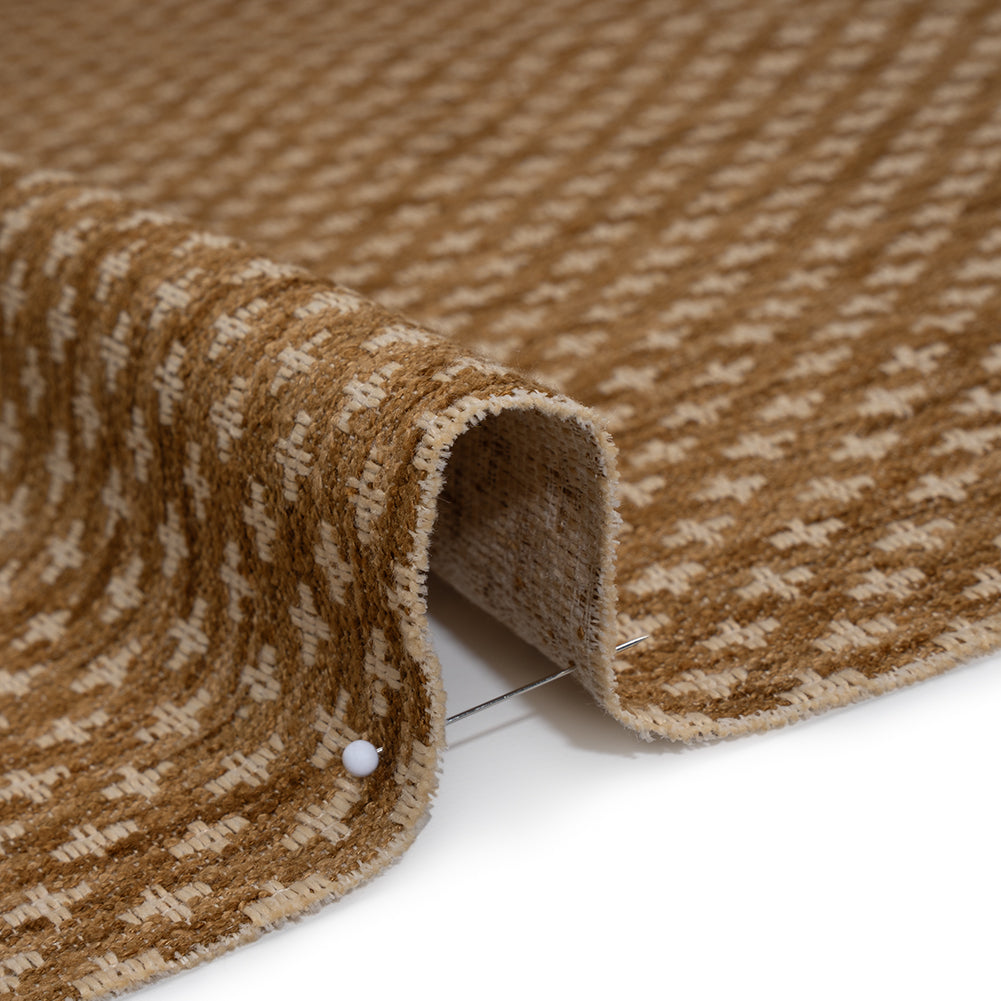 Polyester Boucle Home Decor Jacquard - Caramel Plus Signs - British Imported Polyester Boucle Home Decor Jacquard - Caramel Plus Signs - British Imported
