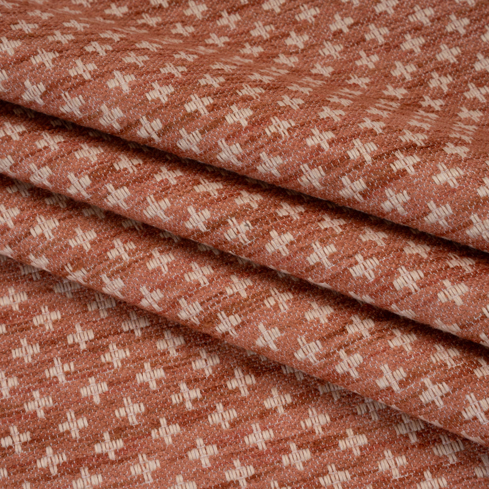 Polyester Boucle Home Decor Jacquard - Coral Plus Signs - British Imported Polyester Boucle Home Decor Jacquard - Coral Plus Signs - British Imported