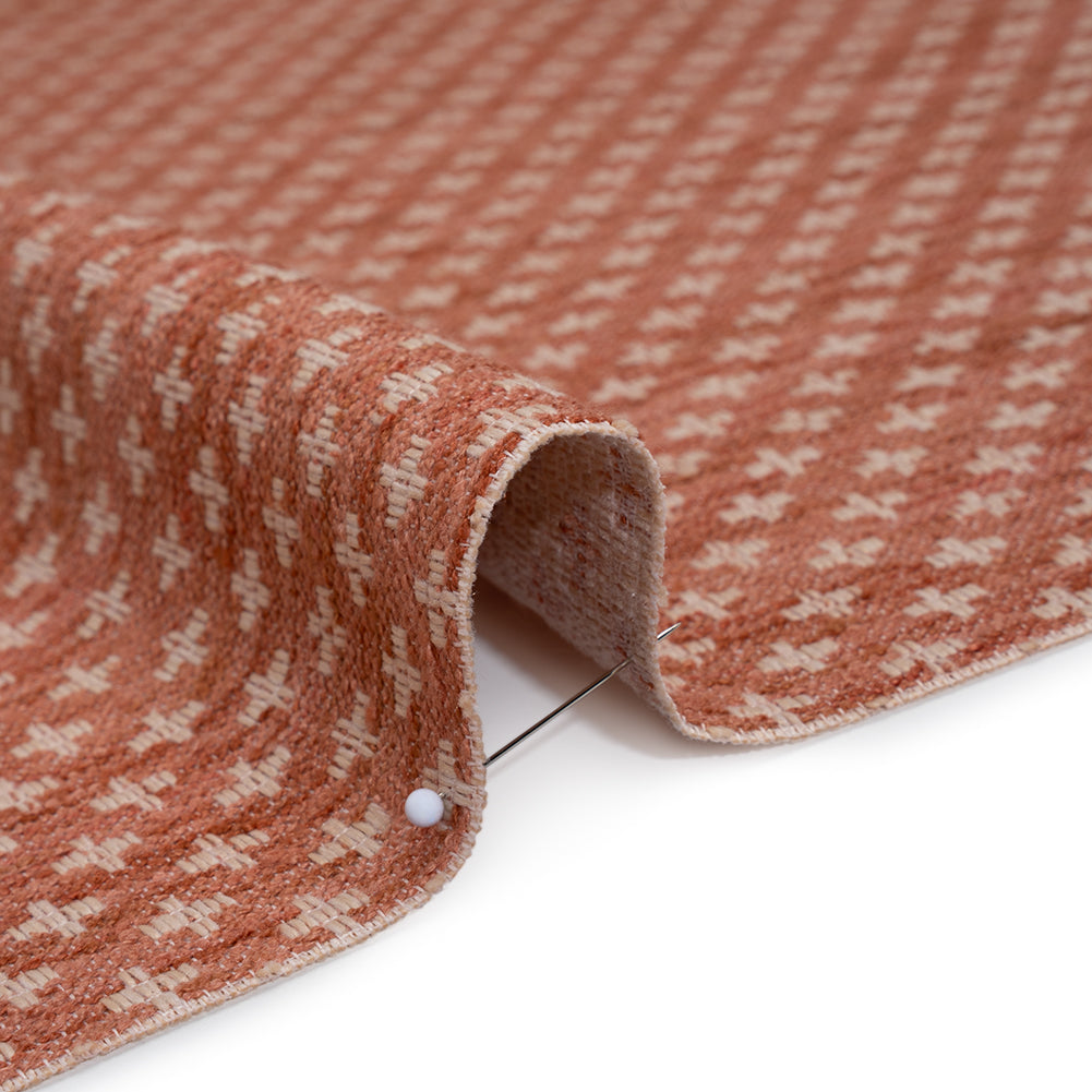 Polyester Boucle Home Decor Jacquard - Coral Plus Signs - British Imported Polyester Boucle Home Decor Jacquard - Coral Plus Signs - British Imported
