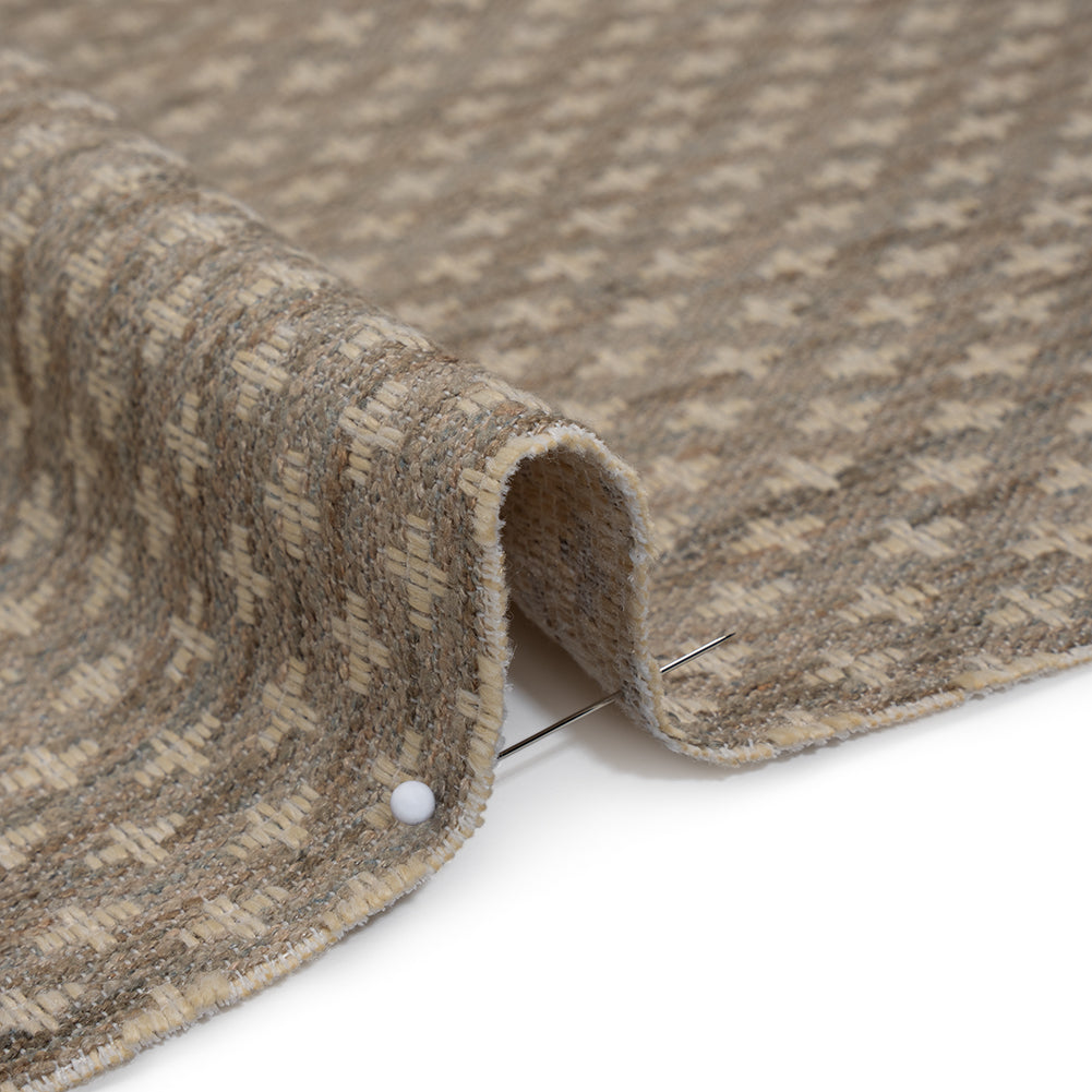 Polyester Boucle Home Decor Jacquard - Fawn Plus Signs - British Imported Polyester Boucle Home Decor Jacquard - Fawn Plus Signs - British Imported