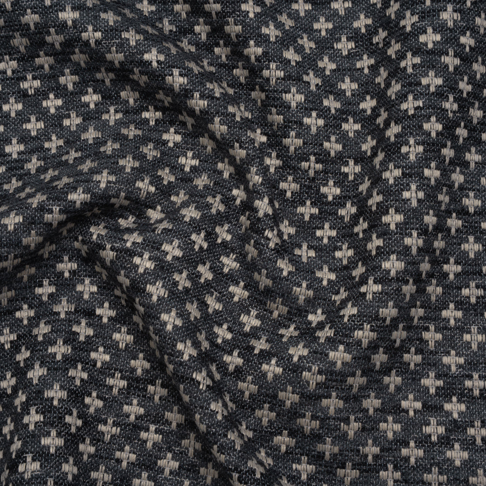 Polyester Boucle Home Decor Jacquard - Ink Plus Signs - British Imported Polyester Boucle Home Decor Jacquard - Ink Plus Signs - British Imported