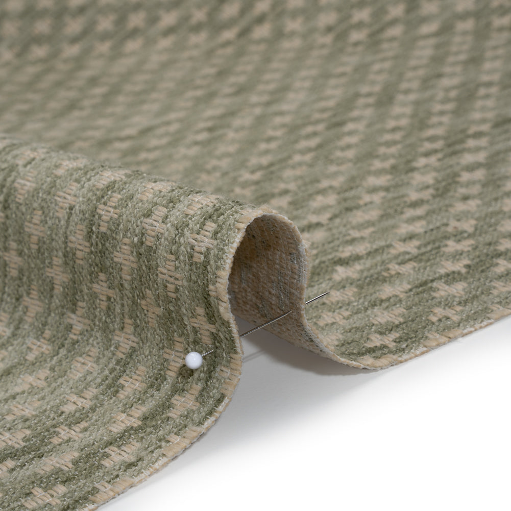 Polyester Boucle Home Decor Jacquard - Sage Plus Signs - British Imported Polyester Boucle Home Decor Jacquard - Sage Plus Signs - British Imported