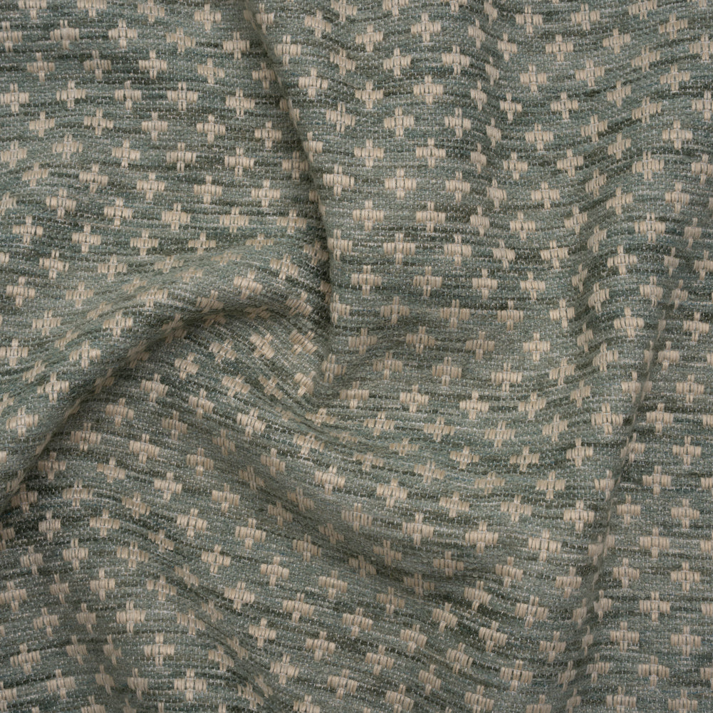 Polyester Boucle Home Decor Jacquard - Seafoam Plus Signs - British Imported Polyester Boucle Home Decor Jacquard - Seafoam Plus Signs - British Imported