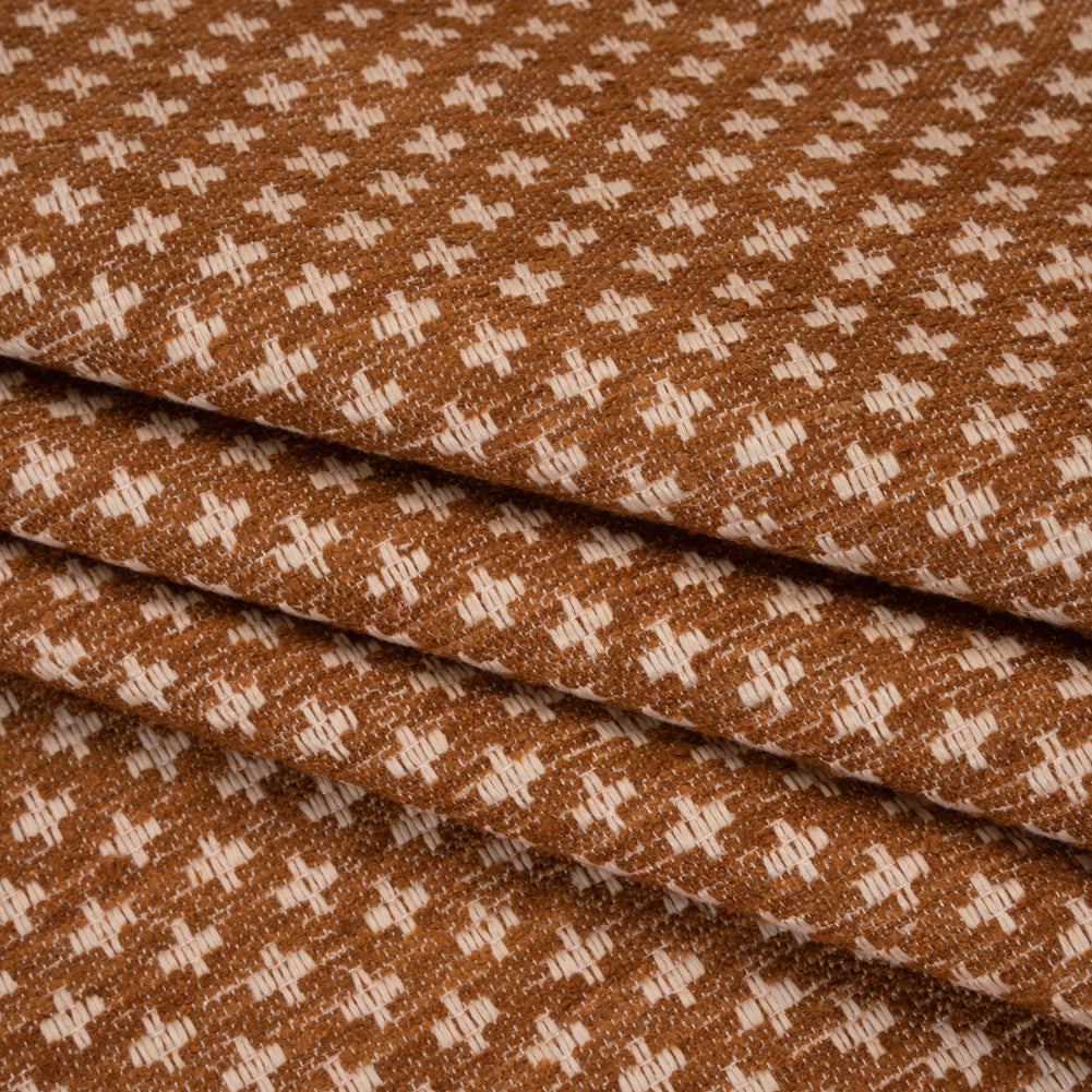 Polyester Boucle Home Decor Jacquard - Sienna Plus Signs - British Imported Polyester Boucle Home Decor Jacquard - Sienna Plus Signs - British Imported