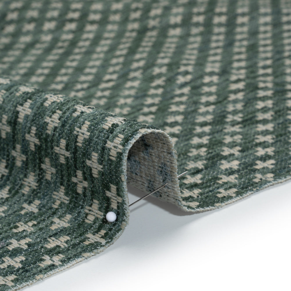 Polyester Boucle Home Decor Jacquard - Teal Plus Signs - British Imported Polyester Boucle Home Decor Jacquard - Teal Plus Signs - British Imported