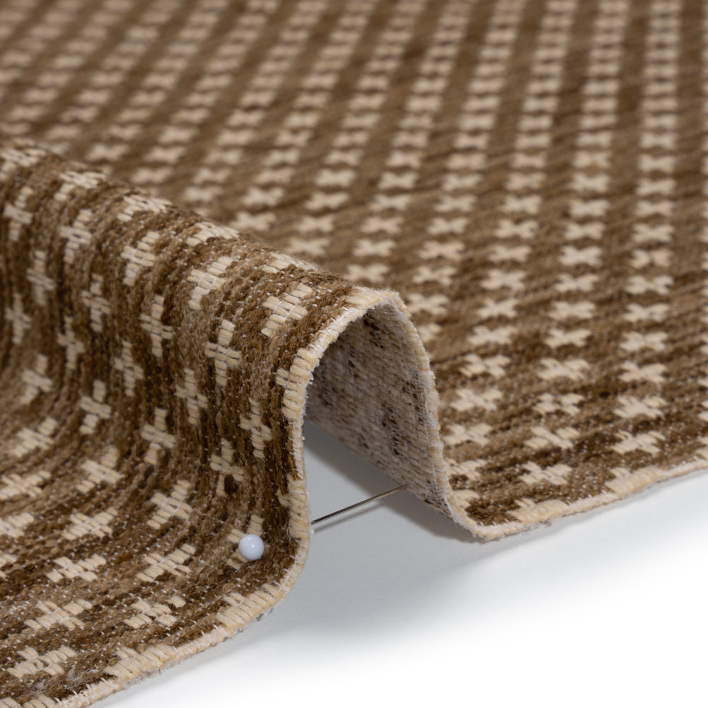 Polyester Boucle Home Decor Jacquard - Walnut Plus Signs - British Imported Polyester Boucle Home Decor Jacquard - Walnut Plus Signs - British Imported