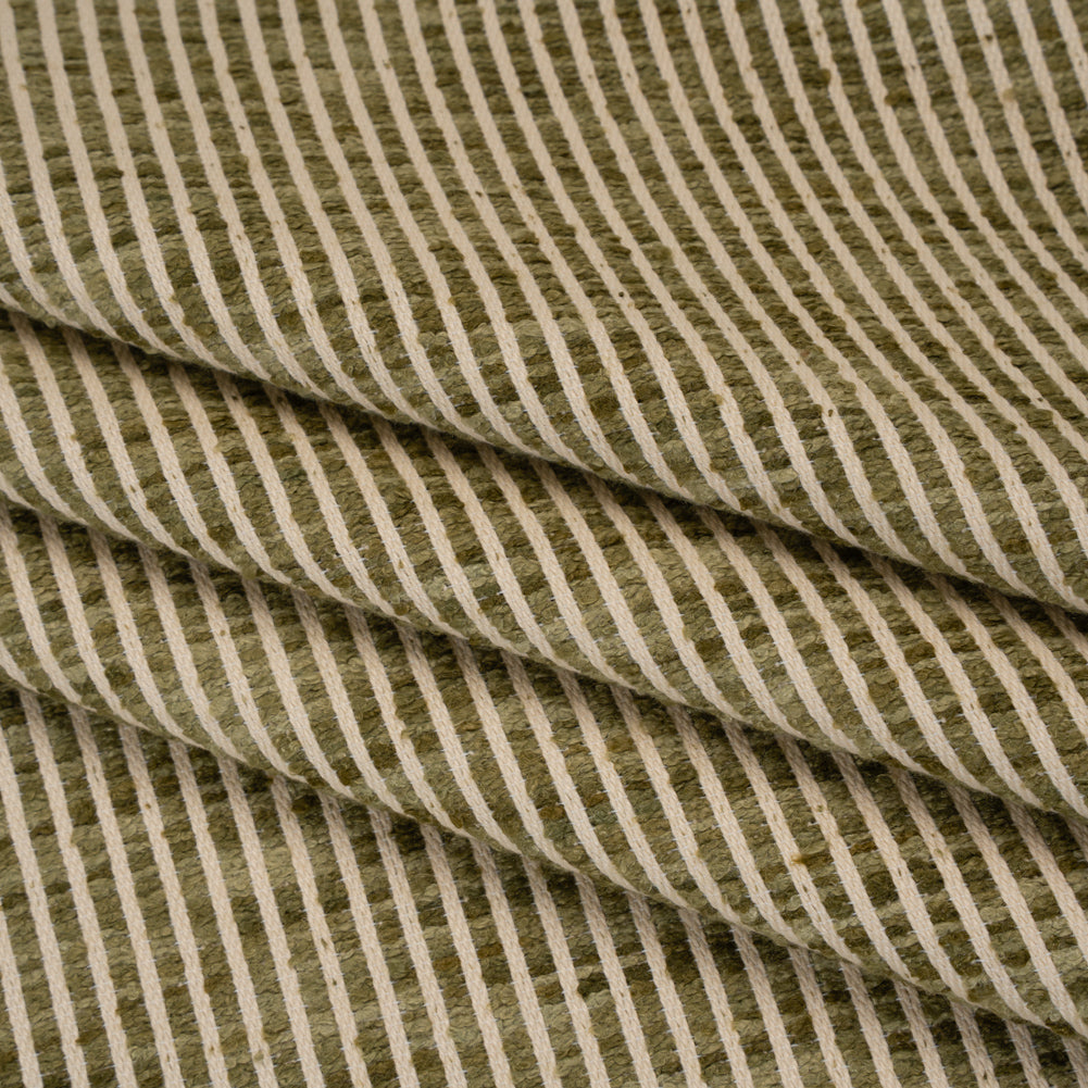 Polyester Boucle Woven - Moss Stripes - British Imported Polyester Boucle Woven - Moss Stripes - British Imported