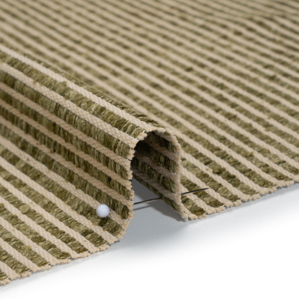 Polyester Boucle Woven - Moss Stripes - British Imported Polyester Boucle Woven - Moss Stripes - British Imported