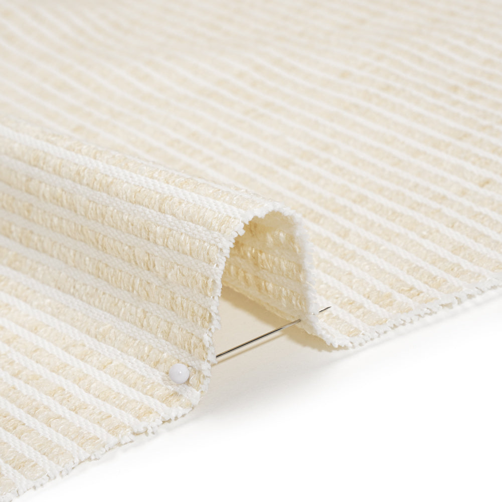 Polyester Boucle Woven - Oyster Stripes - British Imported Detail Polyester Boucle Woven - Oyster Stripes - British Imported Detail