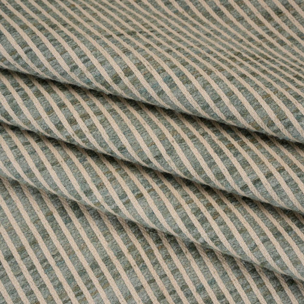 Polyester Boucle Woven - Seafoam Stripes - British Imported Polyester Boucle Woven - Seafoam Stripes - British Imported