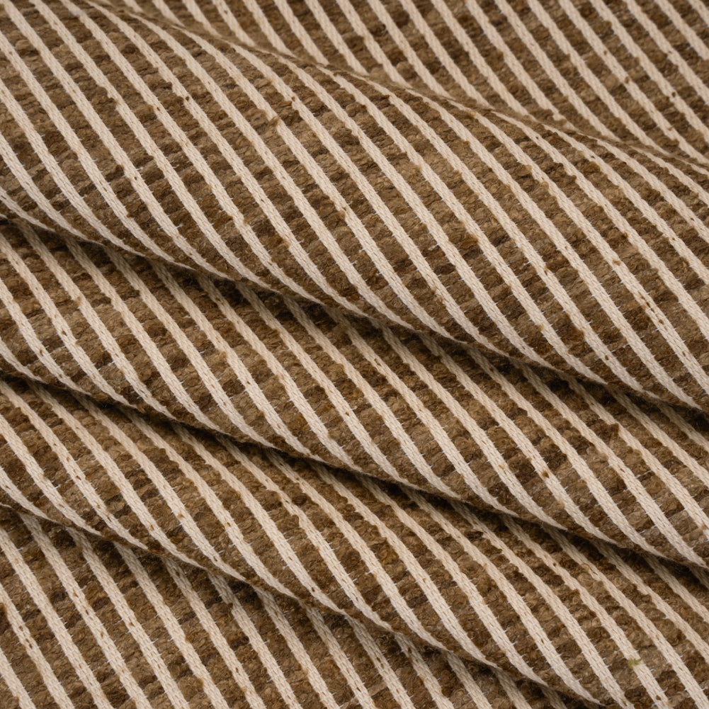 Polyester Boucle Woven - Walnut Stripes - British Imported Polyester Boucle Woven - Walnut Stripes - British Imported