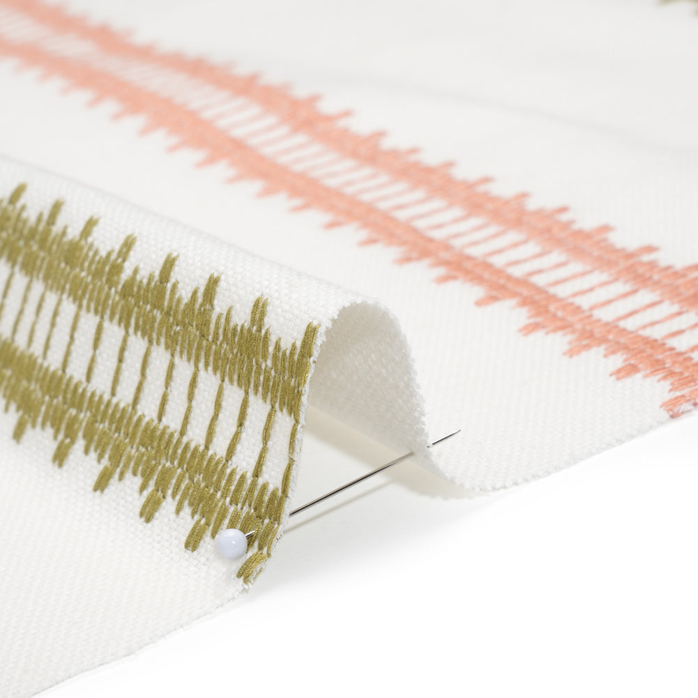 Embroidered Recycled Polyester and Cotton Woven - Blush Pink Zig Zag Ladder Stripes - British Imported Embroidered Recycled Polyester and Cotton Woven - Blush Pink Zig Zag Ladder Stripes - British Imported