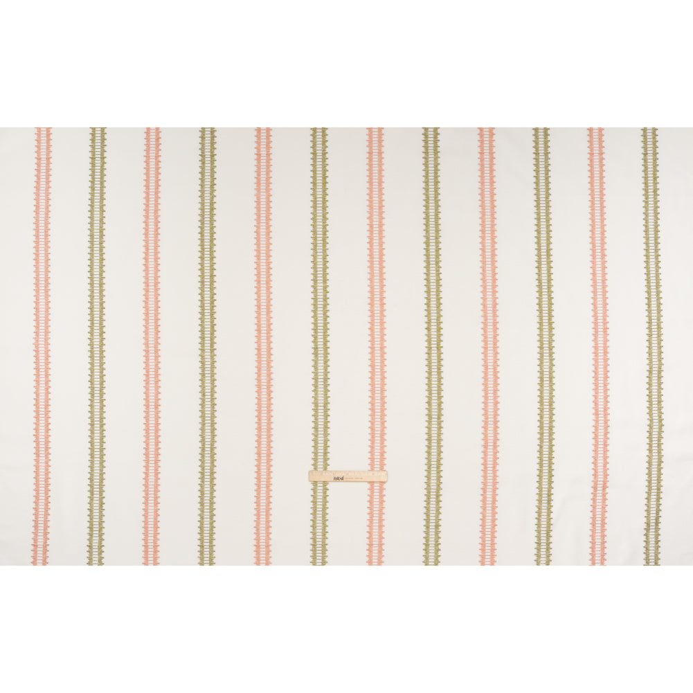 Embroidered Recycled Polyester and Cotton Woven - Blush Pink Zig Zag Ladder Stripes - British Imported Embroidered Recycled Polyester and Cotton Woven - Blush Pink Zig Zag Ladder Stripes - British Imported