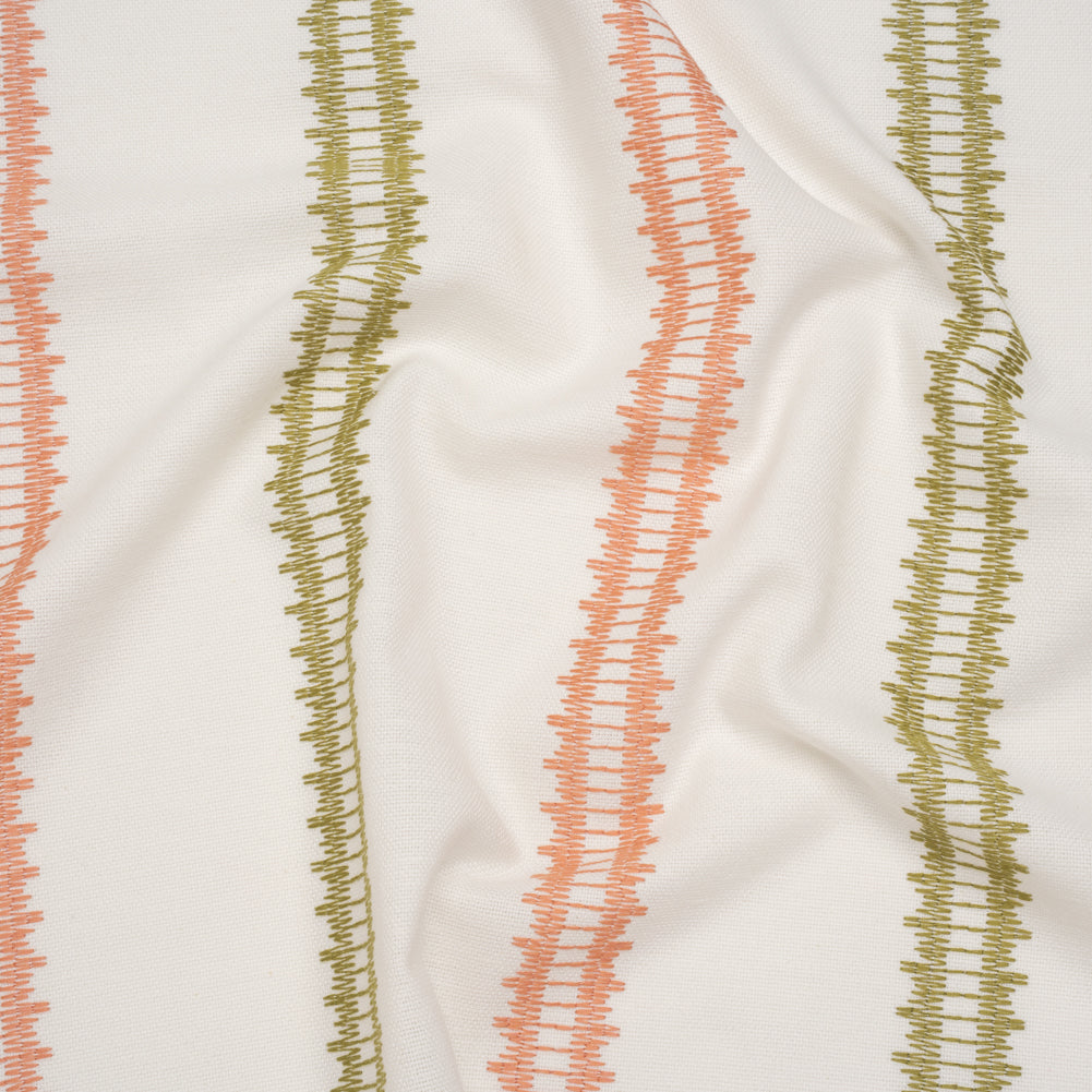 Embroidered Recycled Polyester and Cotton Woven - Blush Pink Zig Zag Ladder Stripes - British Imported Embroidered Recycled Polyester and Cotton Woven - Blush Pink Zig Zag Ladder Stripes - British Imported