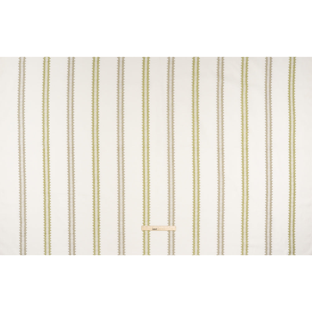 Embroidered Recycled Polyester and Cotton Woven - Olive Zig Zag Ladder Stripes - British Imported Embroidered Recycled Polyester and Cotton Woven - Olive Zig Zag Ladder Stripes - British Imported
