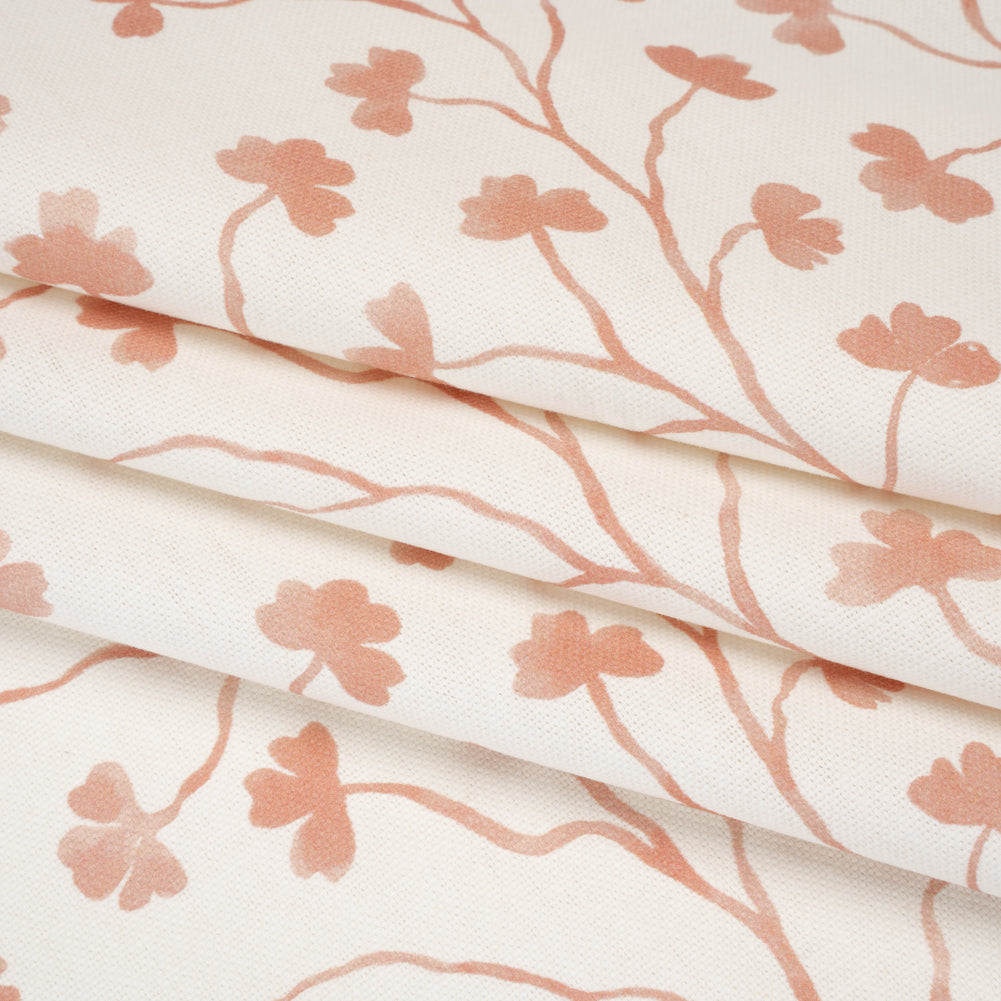 Brushed Cotton and Linen Canvas - Blush Pink Clover Leaf Vines - British Imported Brushed Cotton and Linen Canvas - Blush Pink Clover Leaf Vines - British Imported