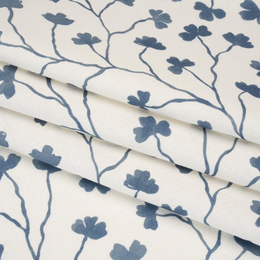 Brushed Cotton and Linen Canvas - Navy Clover Leaf Vines - British Imported Brushed Cotton and Linen Canvas - Navy Clover Leaf Vines - British Imported