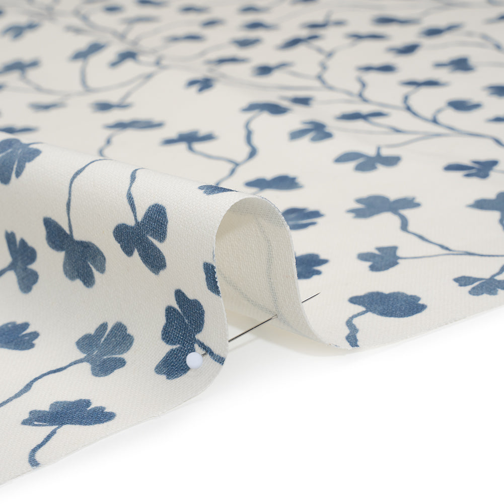 Brushed Cotton and Linen Canvas - Navy Clover Leaf Vines - British Imported Brushed Cotton and Linen Canvas - Navy Clover Leaf Vines - British Imported