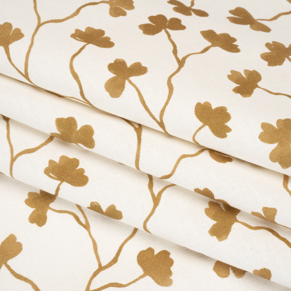 Brushed Cotton and Linen Canvas - Ochre Clover Leaf Vines - British Imported Brushed Cotton and Linen Canvas - Ochre Clover Leaf Vines - British Imported