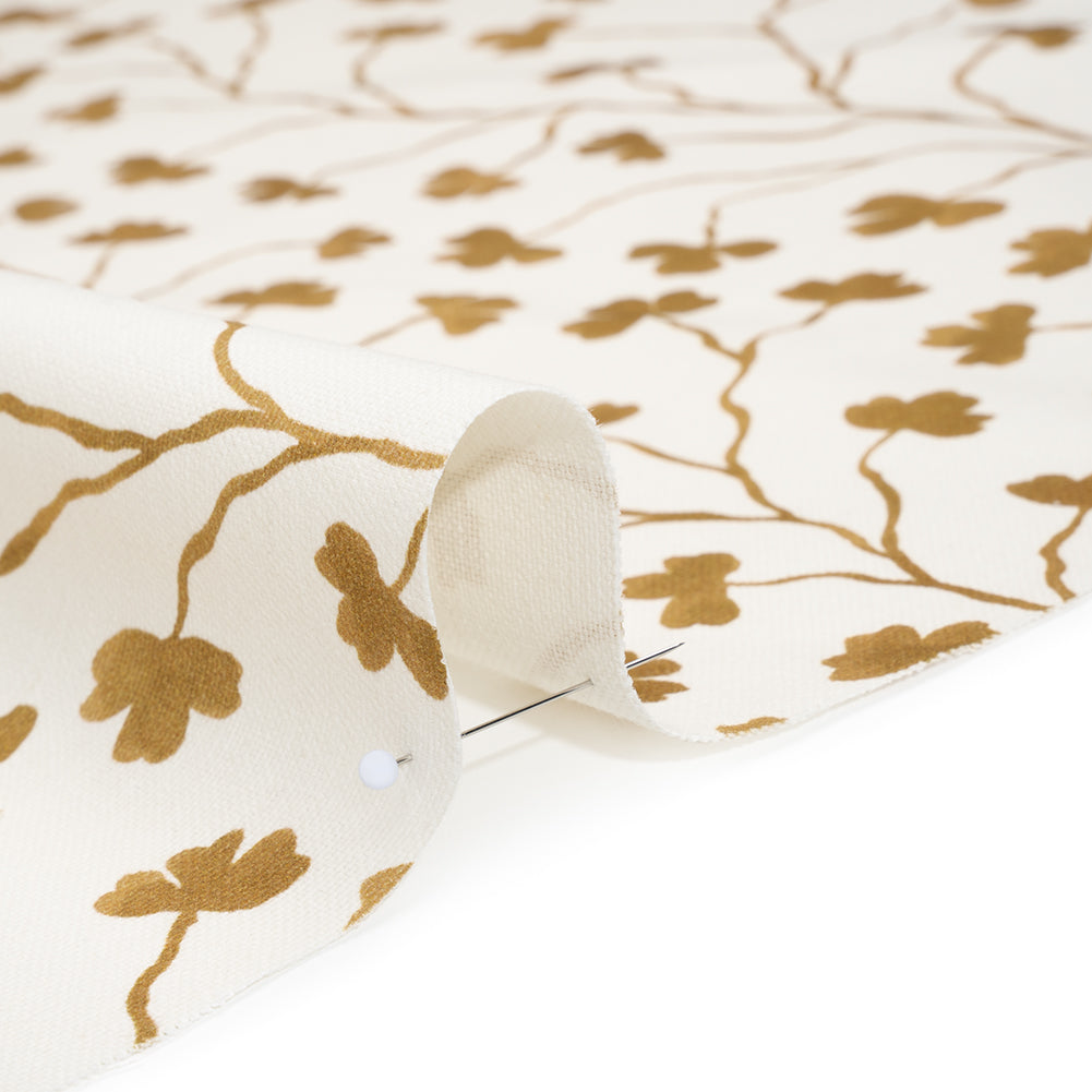Brushed Cotton and Linen Canvas - Ochre Clover Leaf Vines - British Imported Brushed Cotton and Linen Canvas - Ochre Clover Leaf Vines - British Imported