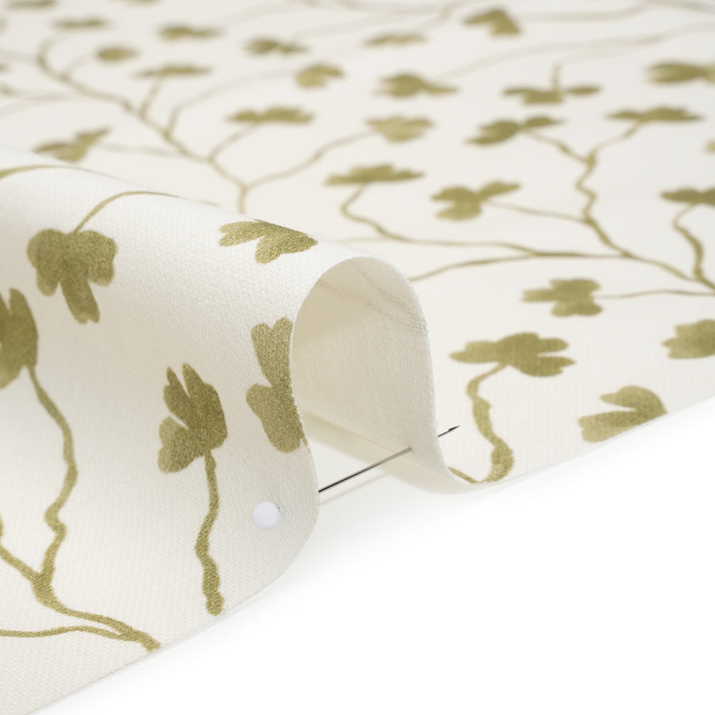 Brushed Cotton and Linen Canvas - Olive Clover Leaf Vines - British Imported Brushed Cotton and Linen Canvas - Olive Clover Leaf Vines - British Imported