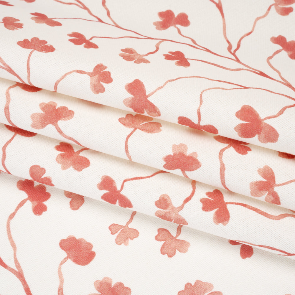 Brushed Cotton and Linen Canvas - Raspberry Clover Leaf Vines - British Imported Brushed Cotton and Linen Canvas - Raspberry Clover Leaf Vines - British Imported