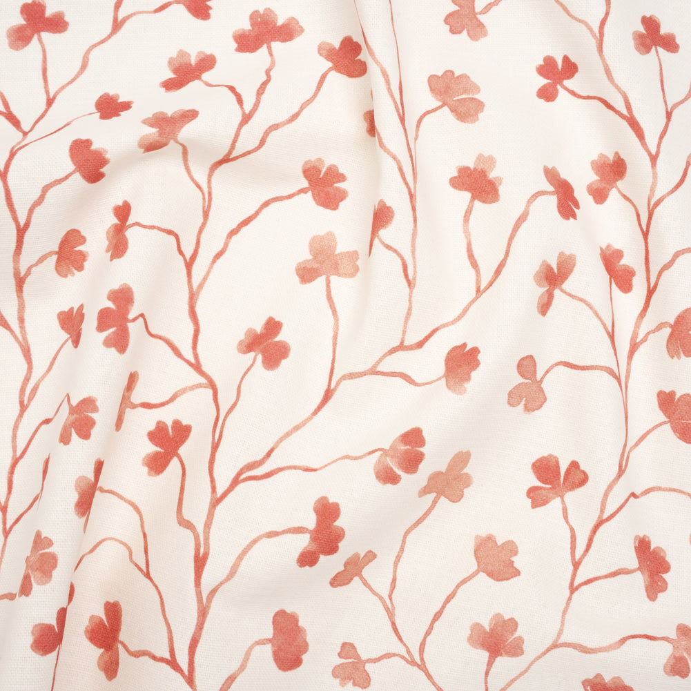 Brushed Cotton and Linen Canvas - Raspberry Clover Leaf Vines - British Imported Brushed Cotton and Linen Canvas - Raspberry Clover Leaf Vines - British Imported