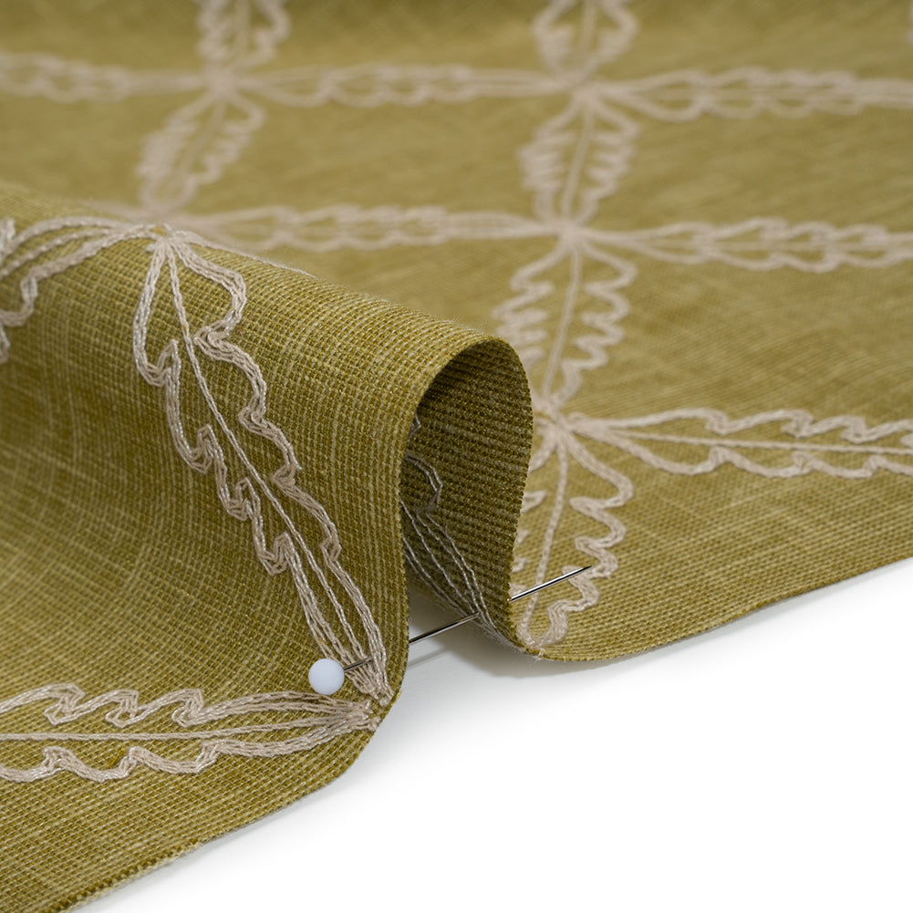 Embroidered Polyester and Cotton Woven - Olive Leaf Diamonds - British Imported Embroidered Polyester and Cotton Woven - Olive Leaf Diamonds - British Imported