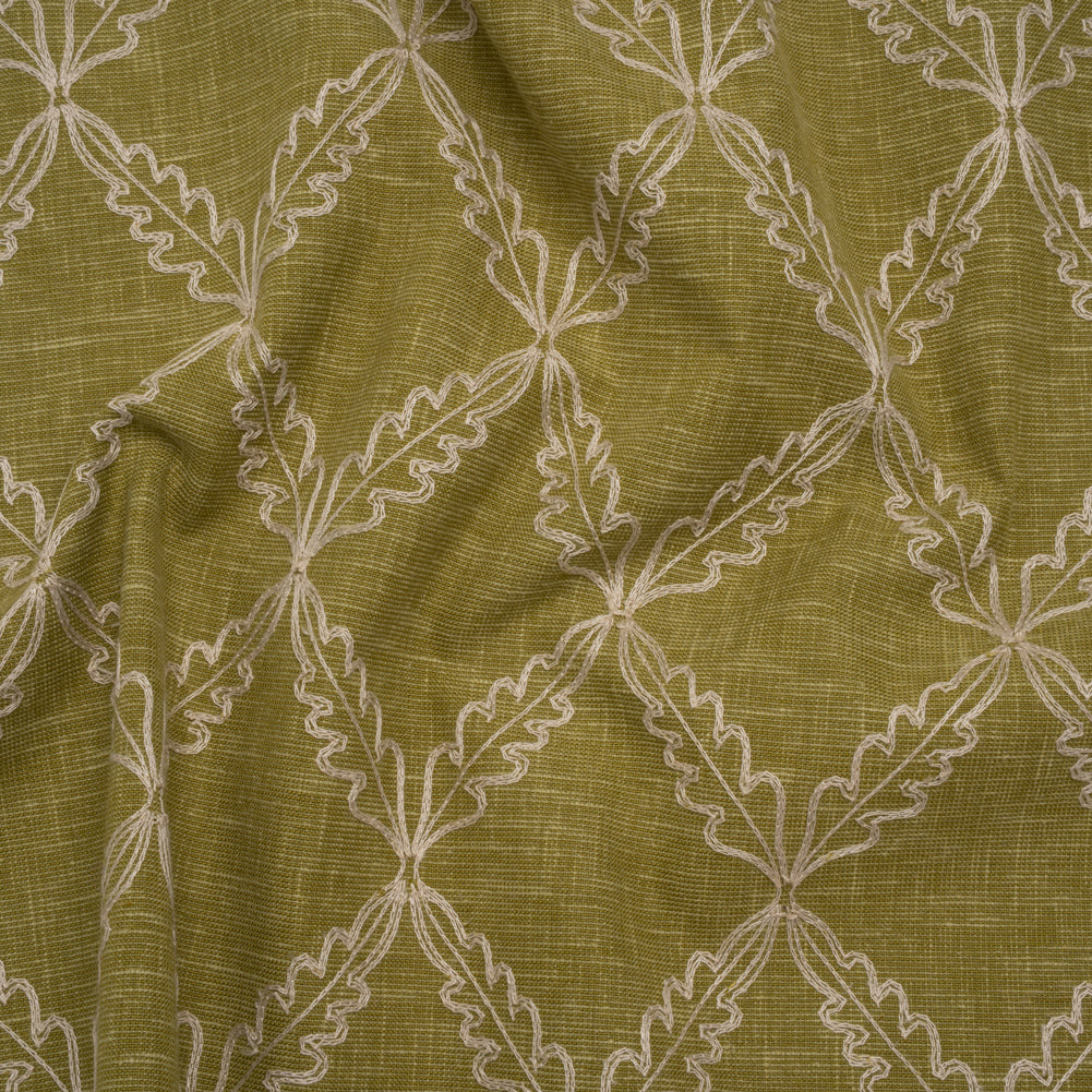Embroidered Polyester and Cotton Woven - Olive Leaf Diamonds - British Imported Embroidered Polyester and Cotton Woven - Olive Leaf Diamonds - British Imported