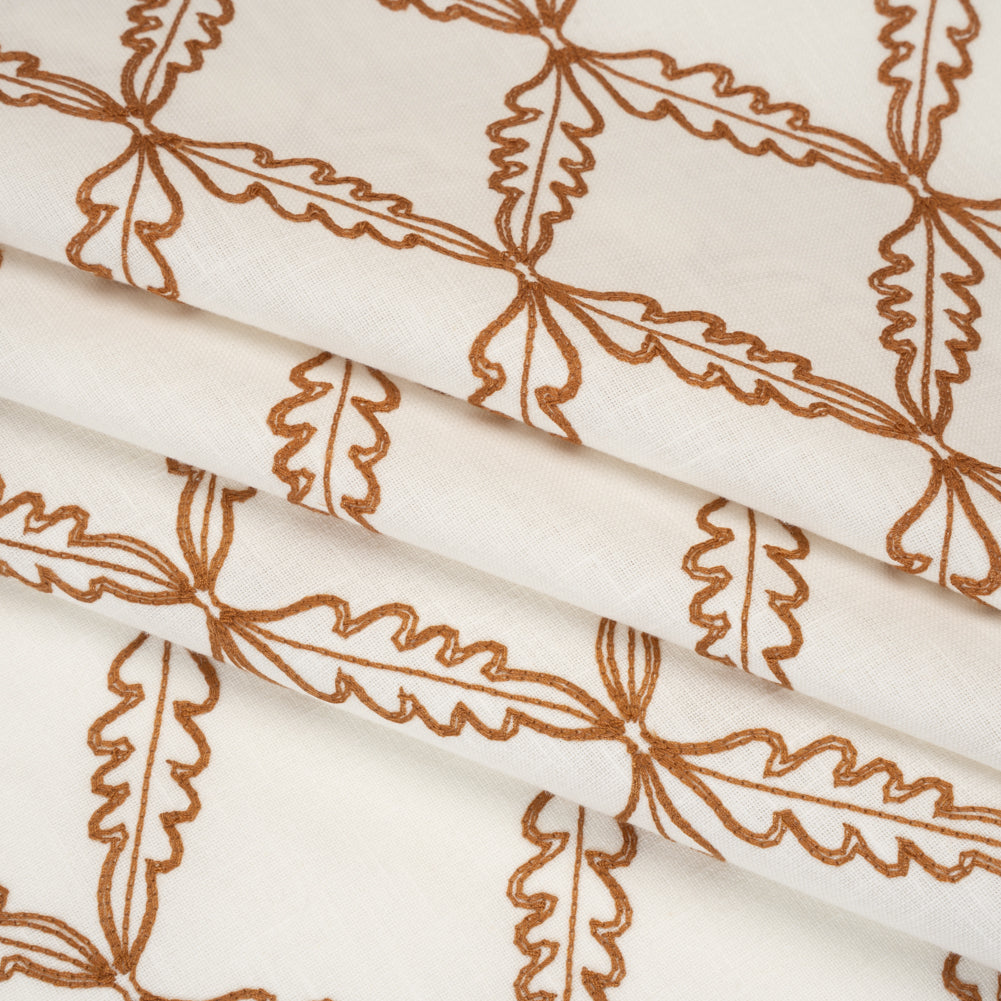 Embroidered Polyester and Cotton Woven - Paprika Leaf Diamonds - British Imported Embroidered Polyester and Cotton Woven - Paprika Leaf Diamonds - British Imported