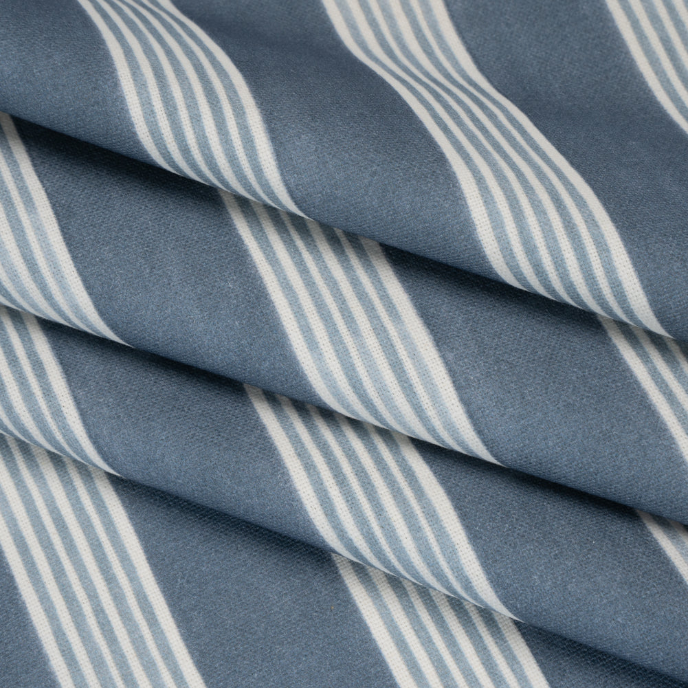 Brushed Cotton and Linen Canvas - Navy Stripes - British Imported Brushed Cotton and Linen Canvas - Navy Stripes - British Imported
