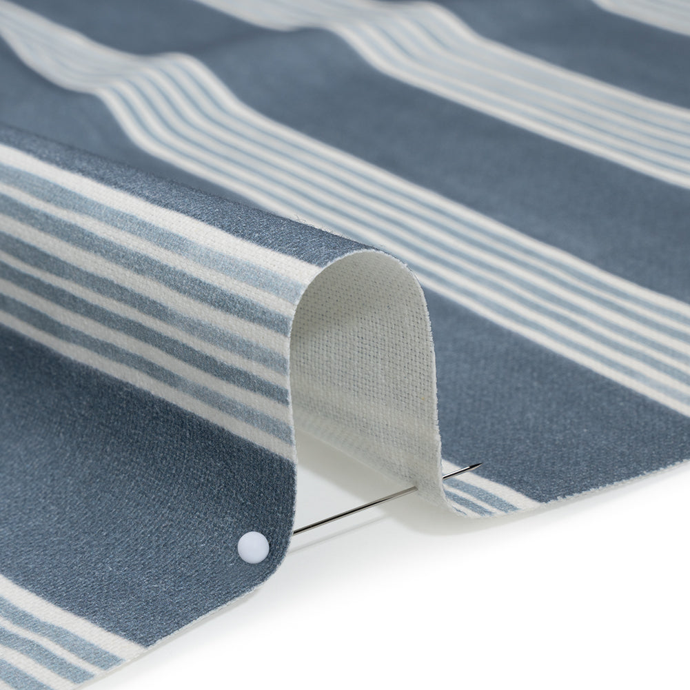 Brushed Cotton and Linen Canvas - Navy Stripes - British Imported Brushed Cotton and Linen Canvas - Navy Stripes - British Imported