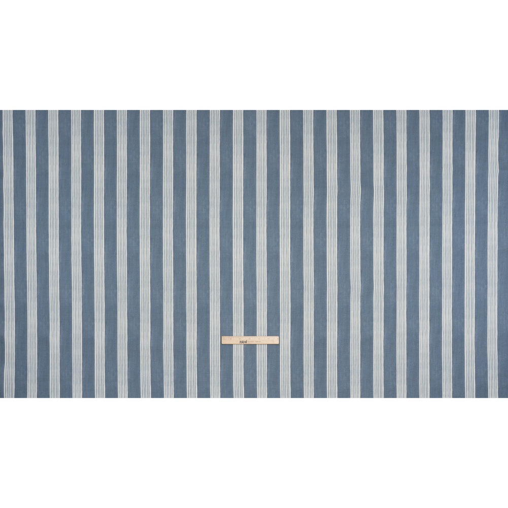 Brushed Cotton and Linen Canvas - Navy Stripes - British Imported Brushed Cotton and Linen Canvas - Navy Stripes - British Imported