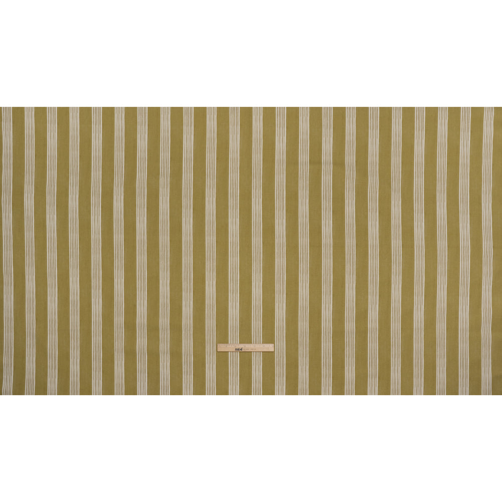 Brushed Cotton and Linen Canvas - Olive Stripes - British Imported Brushed Cotton and Linen Canvas - Olive Stripes - British Imported