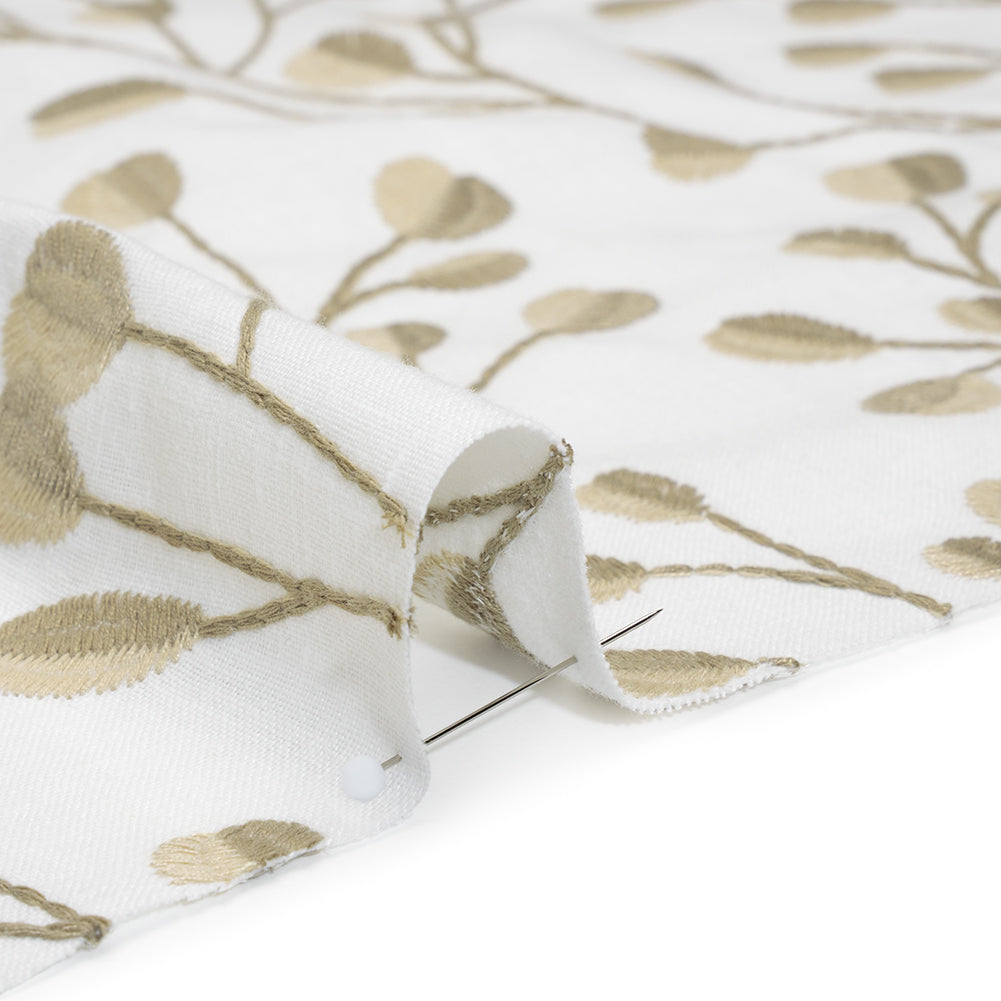 Embroidered Polyester and Cotton Woven - Linen Budding Plants - British Imported Embroidered Polyester and Cotton Woven - Linen Budding Plants - British Imported