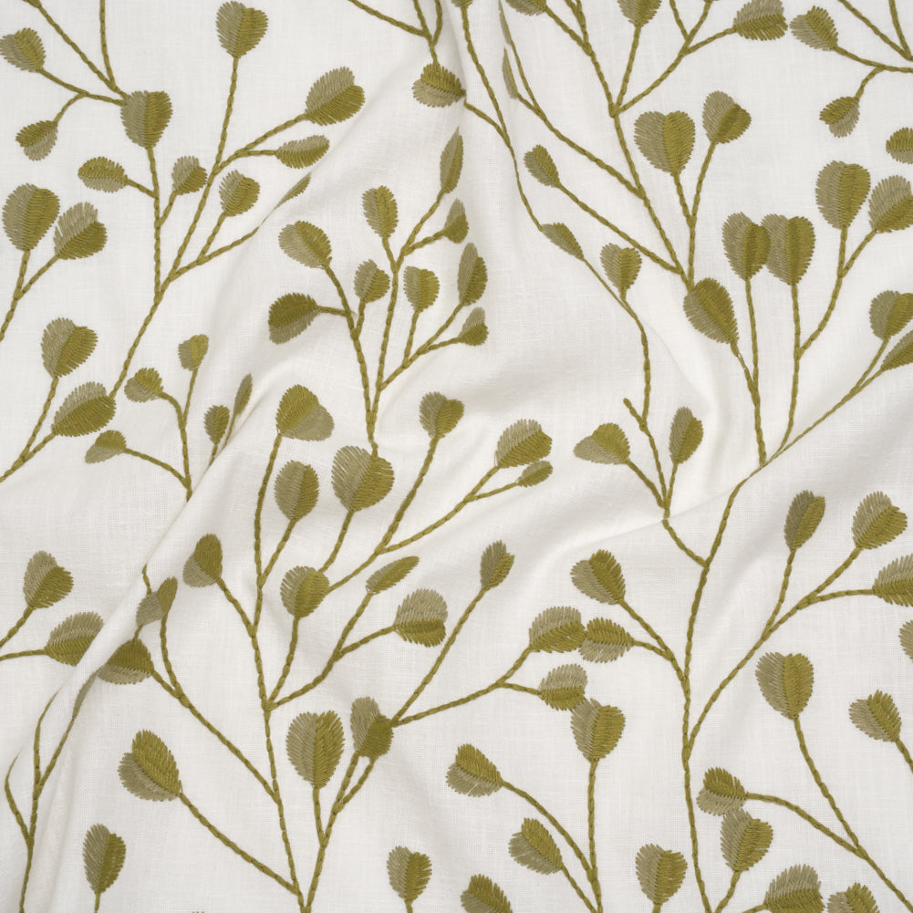 Embroidered Polyester and Cotton Woven - Olive Budding Plants - British Imported Embroidered Polyester and Cotton Woven - Olive Budding Plants - British Imported
