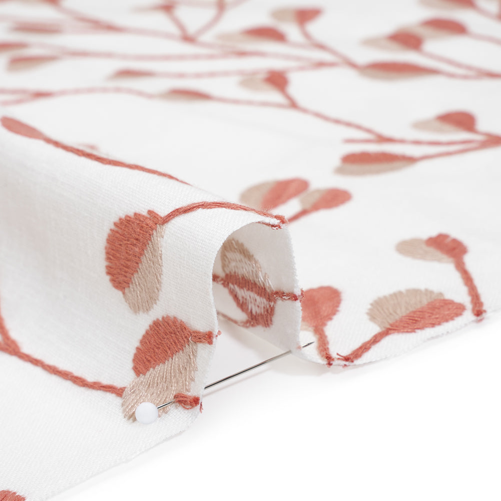 Embroidered Polyester and Cotton Woven - Raspberry Budding Plants - British Imported Embroidered Polyester and Cotton Woven - Raspberry Budding Plants - British Imported