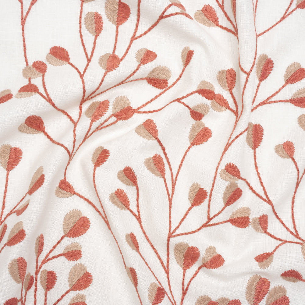 Embroidered Polyester and Cotton Woven - Raspberry Budding Plants - British Imported Embroidered Polyester and Cotton Woven - Raspberry Budding Plants - British Imported