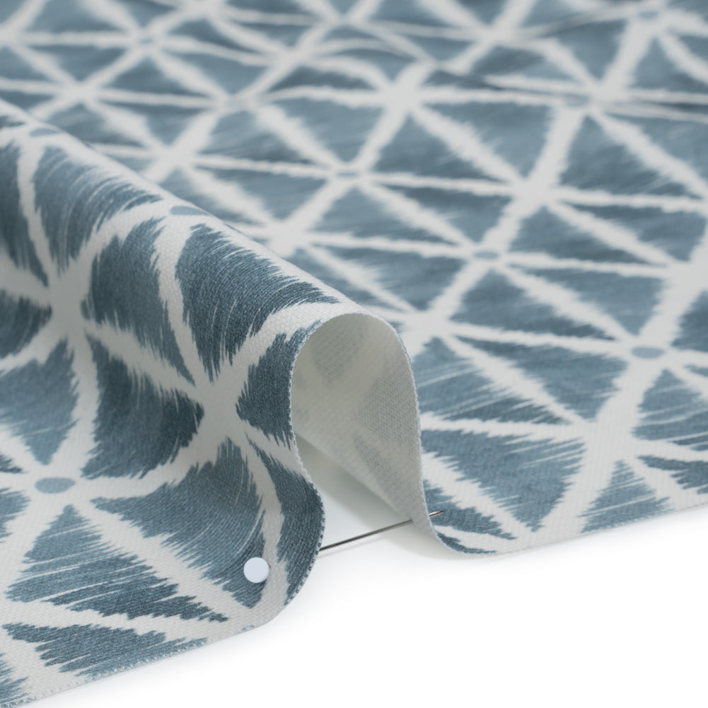 Brushed Cotton and Linen Canvas Print - Denim Sketched Lattice with Dots - British Imported Brushed Cotton and Linen Canvas Print - Denim Sketched Lattice with Dots - British Imported