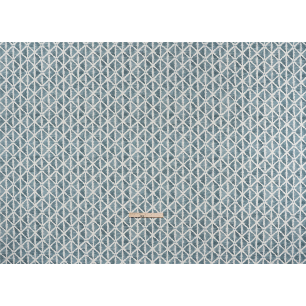 Brushed Cotton and Linen Canvas Print - Denim Sketched Lattice with Dots - British Imported Brushed Cotton and Linen Canvas Print - Denim Sketched Lattice with Dots - British Imported