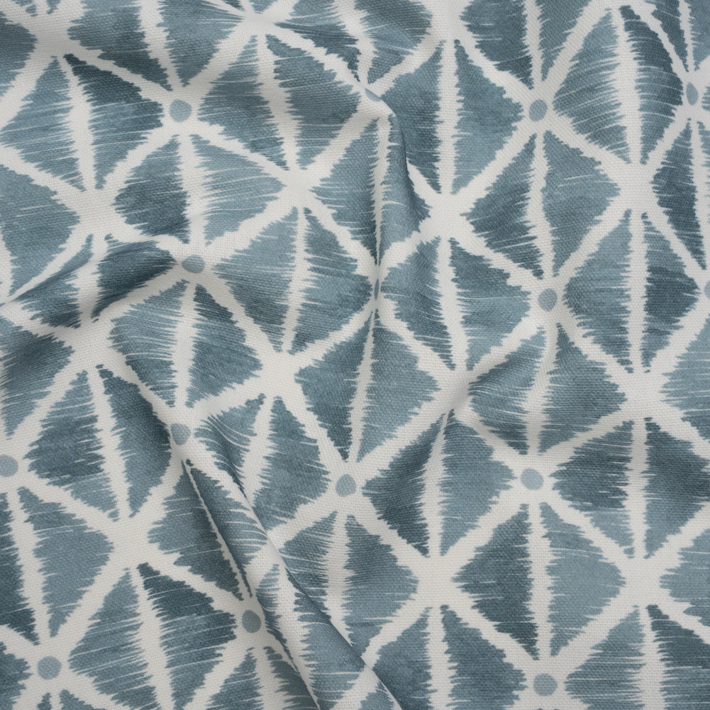 Brushed Cotton and Linen Canvas Print - Denim Sketched Lattice with Dots - British Imported Brushed Cotton and Linen Canvas Print - Denim Sketched Lattice with Dots - British Imported