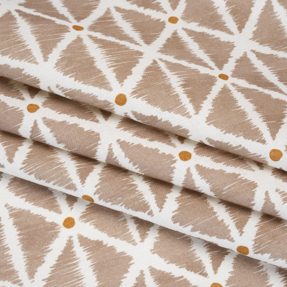 Brushed Cotton and Linen Canvas Print - Hazelnut Sketched Lattice with Dots - British Imported Brushed Cotton and Linen Canvas Print - Hazelnut Sketched Lattice with Dots - British Imported