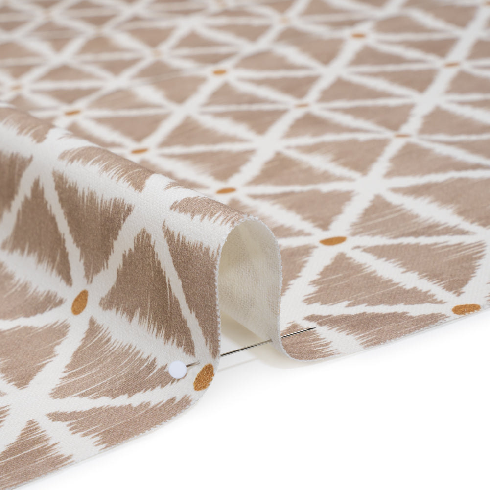 Brushed Cotton and Linen Canvas Print - Hazelnut Sketched Lattice with Dots - British Imported Brushed Cotton and Linen Canvas Print - Hazelnut Sketched Lattice with Dots - British Imported