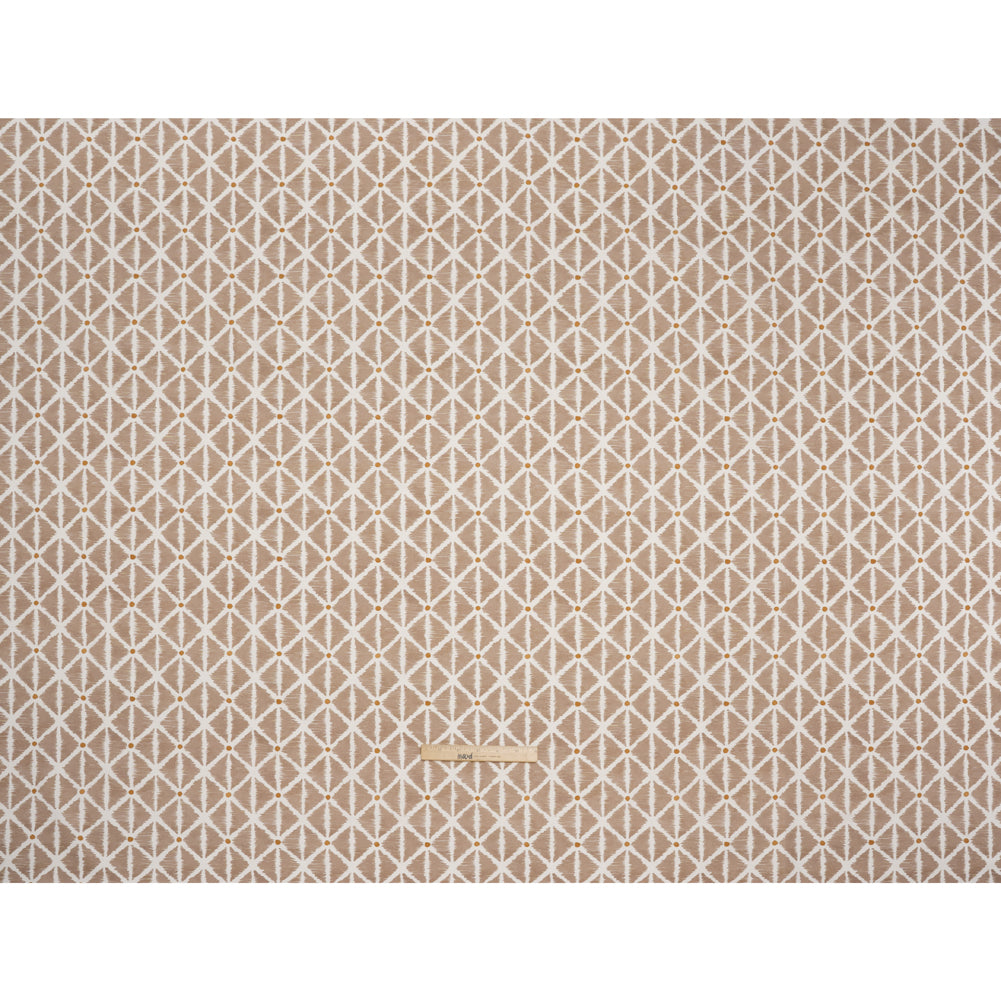 Brushed Cotton and Linen Canvas Print - Hazelnut Sketched Lattice with Dots - British Imported Brushed Cotton and Linen Canvas Print - Hazelnut Sketched Lattice with Dots - British Imported