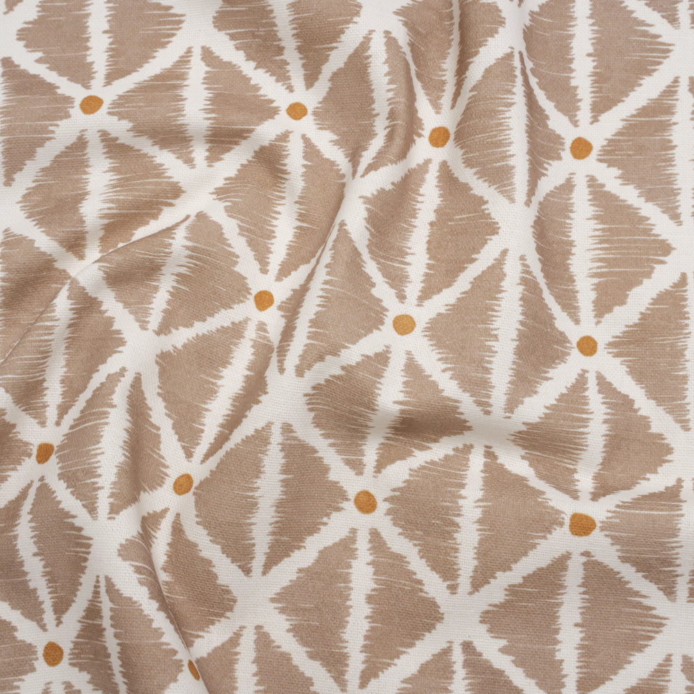 Brushed Cotton and Linen Canvas Print - Hazelnut Sketched Lattice with Dots - British Imported Brushed Cotton and Linen Canvas Print - Hazelnut Sketched Lattice with Dots - British Imported