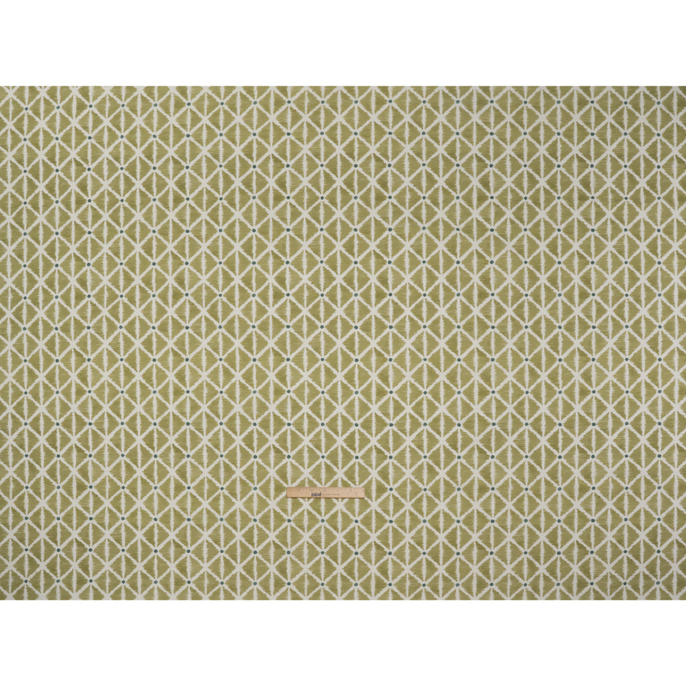 Brushed Cotton and Linen Canvas Print - Pistachio Sketched Lattice with Dots - British Imported Brushed Cotton and Linen Canvas Print - Pistachio Sketched Lattice with Dots - British Imported