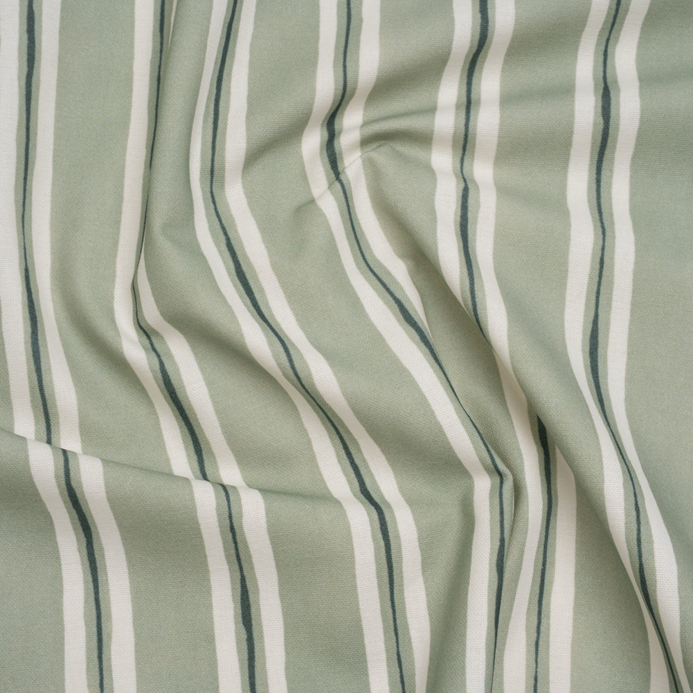 Brushed Cotton and Linen Canvas Print - Aloe Painted Stripes - British Imported Brushed Cotton and Linen Canvas Print - Aloe Painted Stripes - British Imported